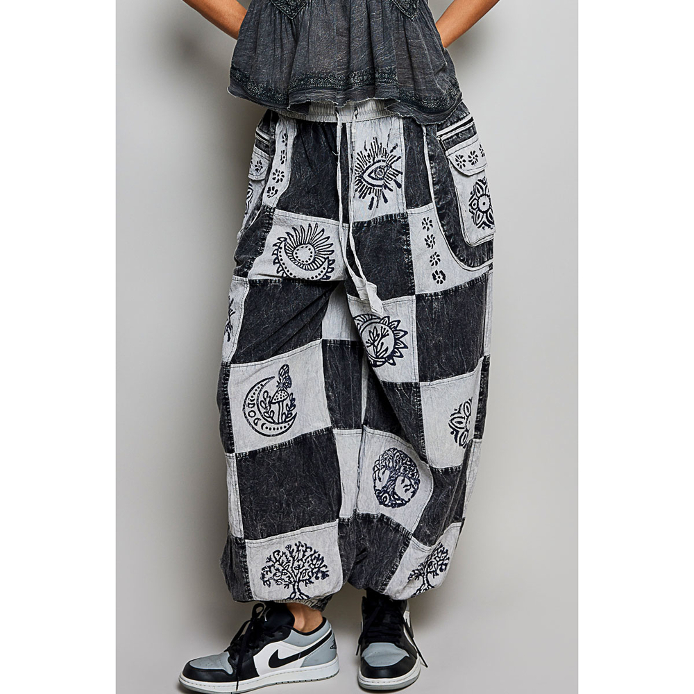 ✨️POL, Brand New, Boho Black & White Patchwork Harem Pants. One Size Fits Most!